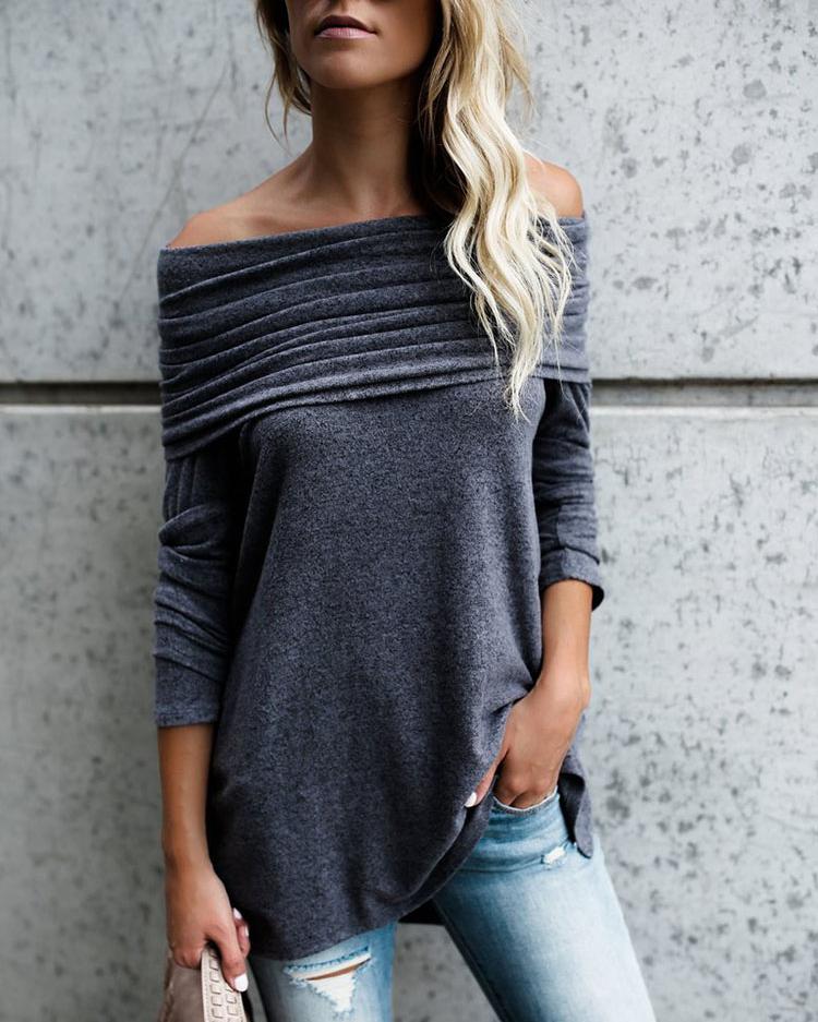 Stylish Ruched Fold-over Casual Blouse