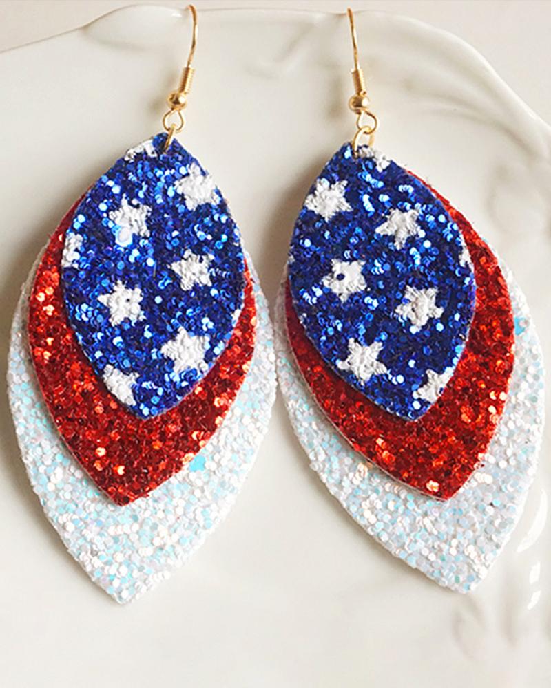 1Pair Independence Day Flag Layered Sequin Drop Earrings