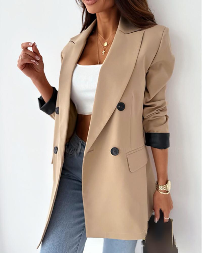 Double Breasted Notched Collar Blazer Coat