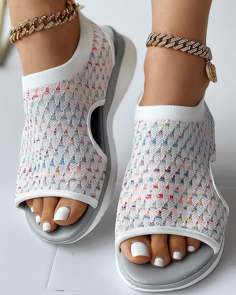 Flats-Sandals Geometric Embroidery Peep Toe Platform Sandals