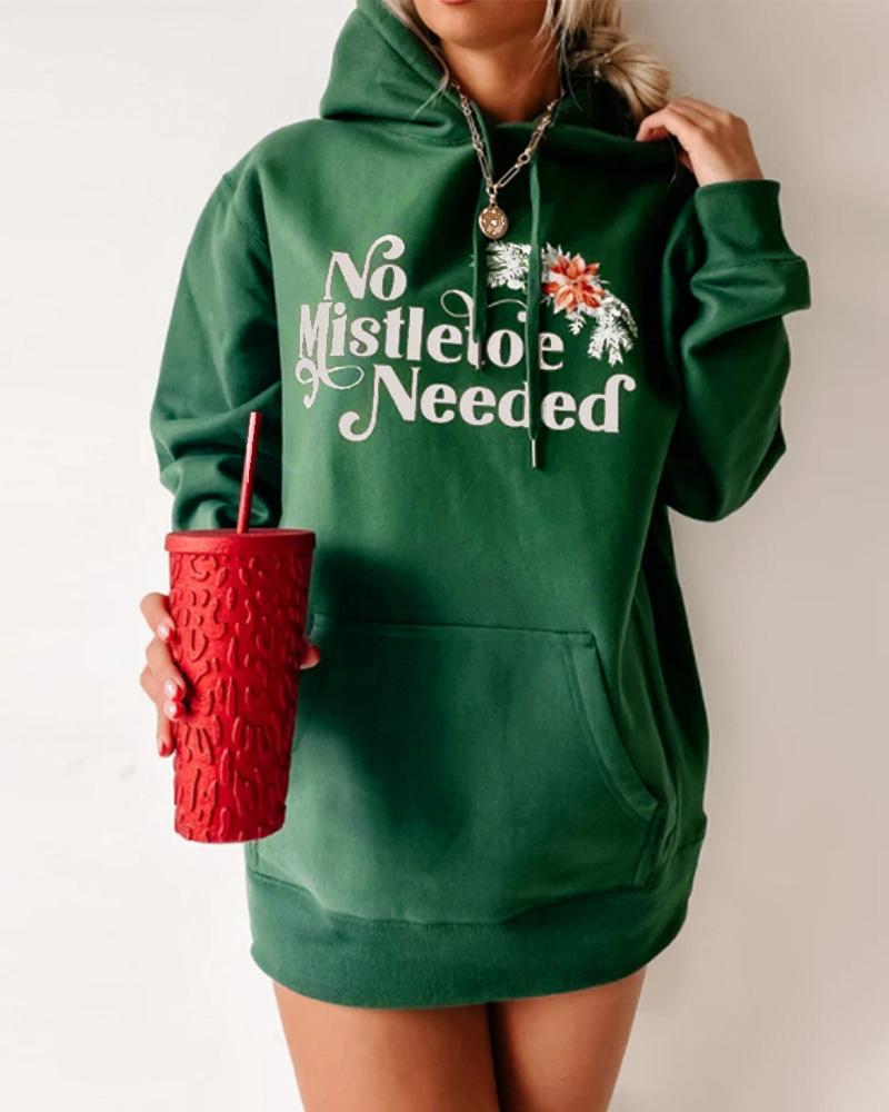 Christmas Letter Print Long Sleeve Drawstring Hoodie