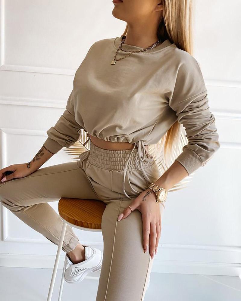 Drawstring Ruched Sweater & Shirred Pants Sets