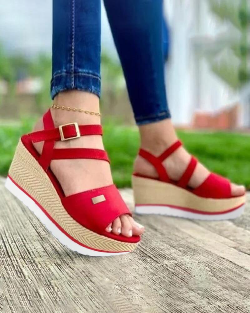 Wedges Shoes  ChicMe Ankle Strap Buckled Wedge Muffin Sandals