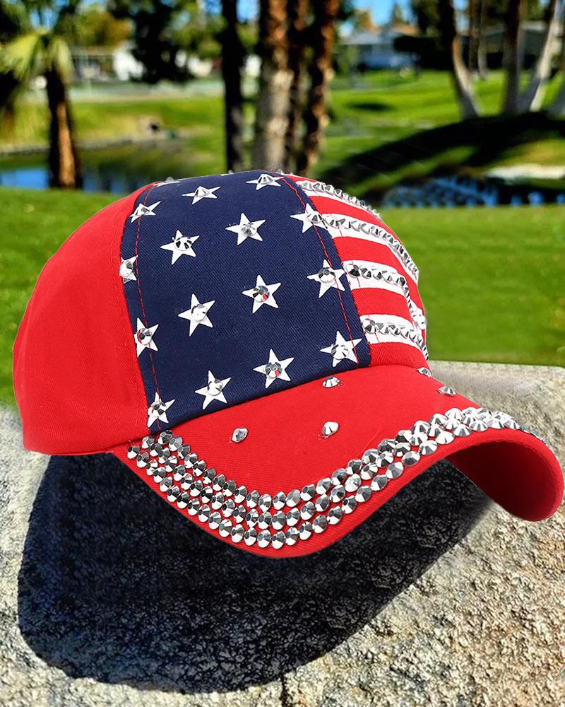 Independence Day Rhinestone Flag Print Peaked Cap Outdoor Sun Hat