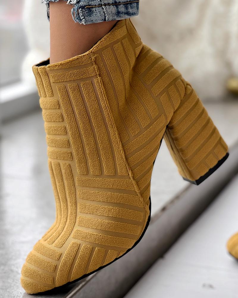 Fuzzy Textured Chunky Heel Ankle Boots