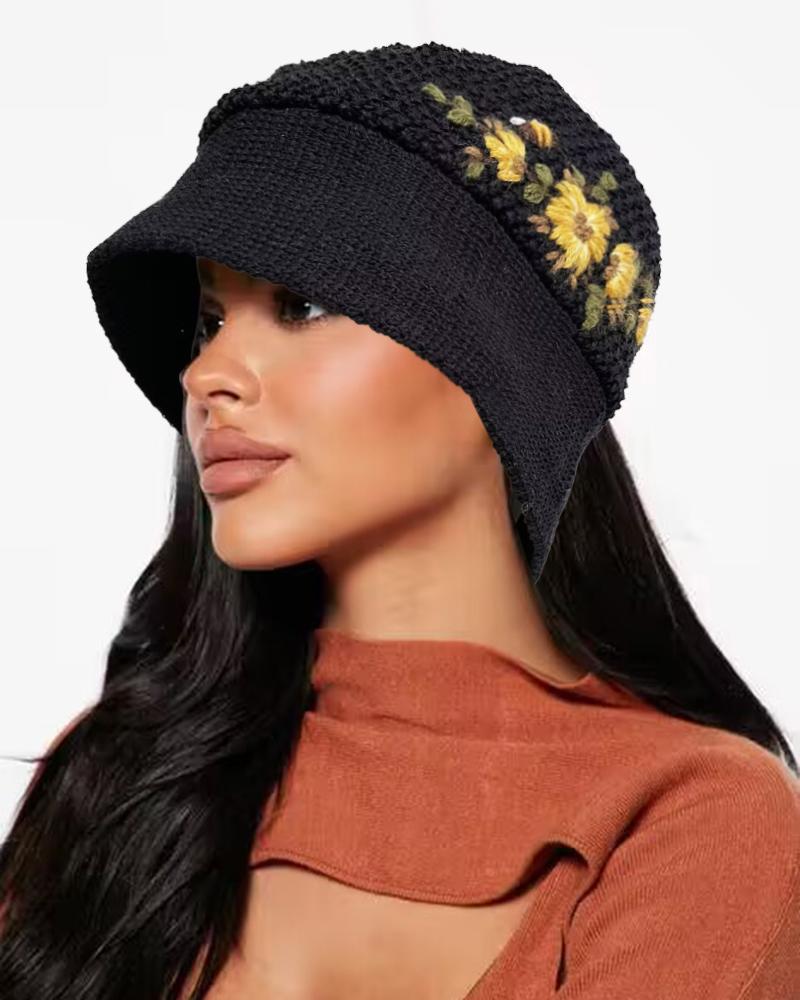 Floral Embroidery Visor Bucket Hat