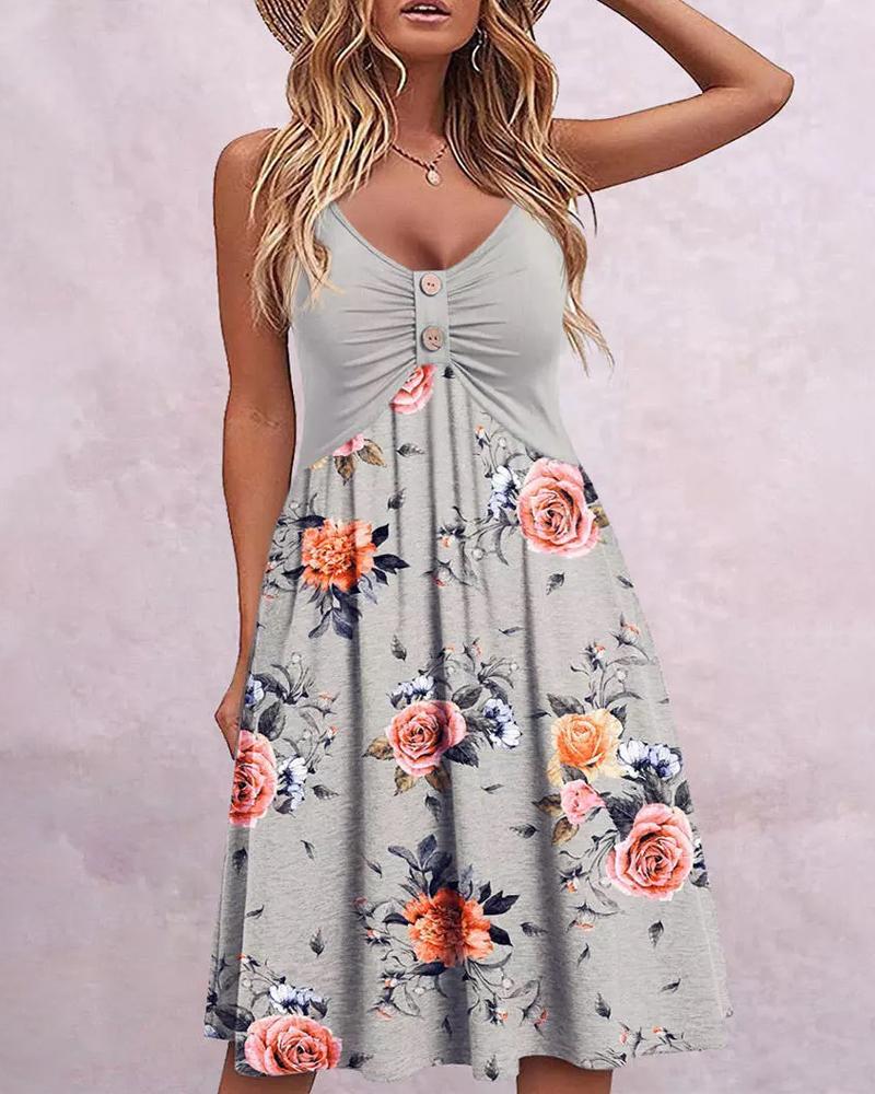 Casual Dresses  ChicMe Floral Print Crisscross Ruched V-Neck Casual Dress