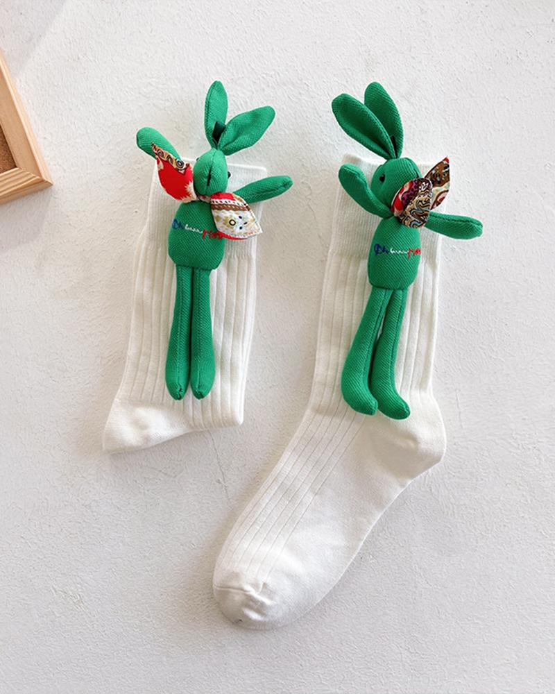 1Pair Bunny Pattern Embroidery Socks