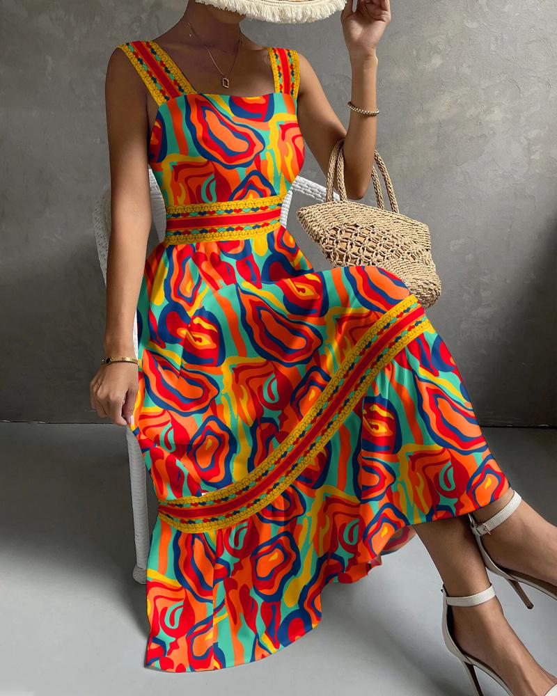 Multi-Color Abstract Heart Print Sleeveless Maxi Dress