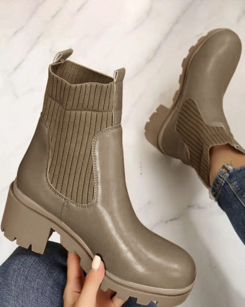   ChicMe Square Toe Knit Patch Martin Boots