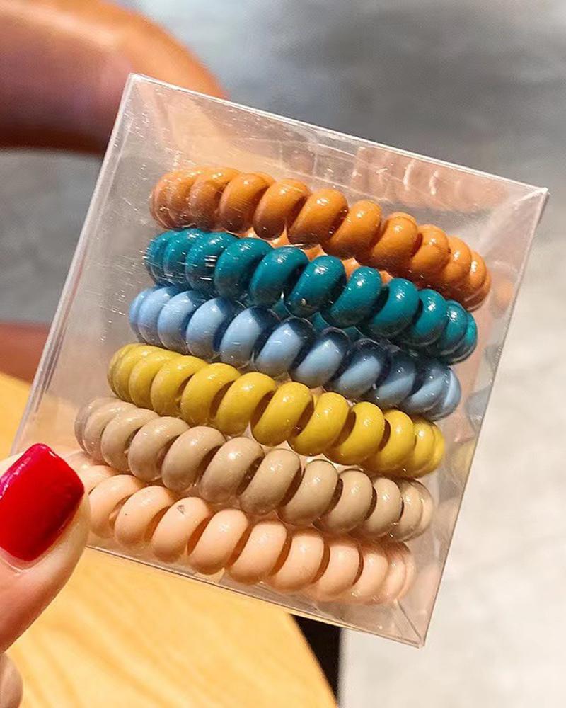 6PCS Mixed Color Spiral Phone Cord Hair Tie