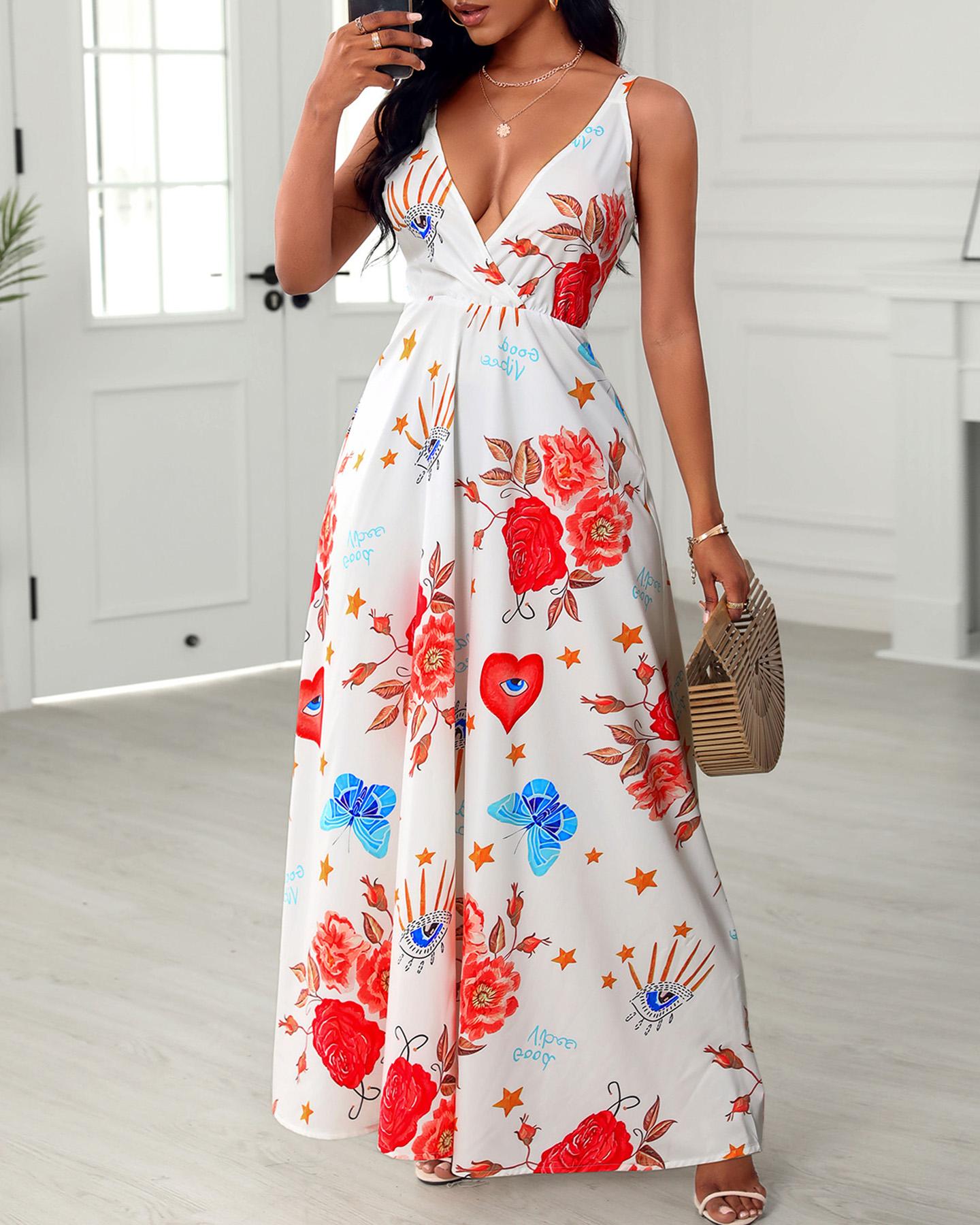 Print Dresses All Over Print Sleeveless Maxi Dress