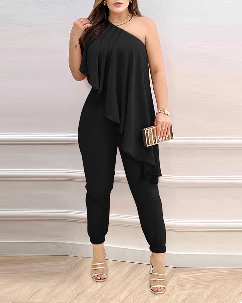 One Shoulder Asymmetrical Ruffles Jumpsuit