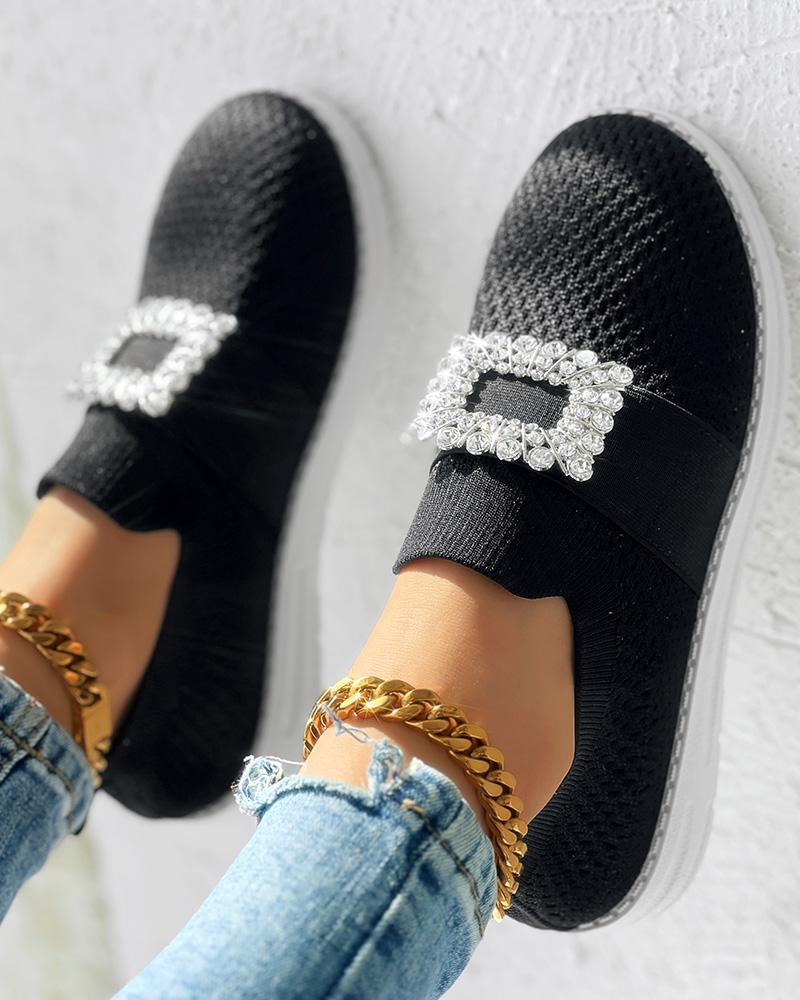 Rhinestone Decor Breathable Casual Slip-On