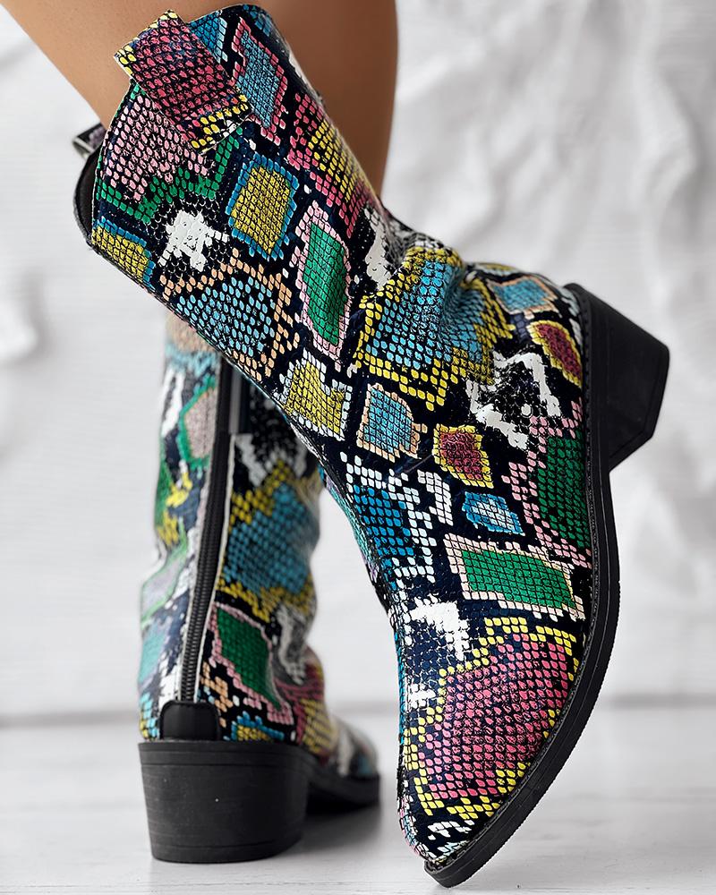 Snakeskin Zipper Back Ankle Boots