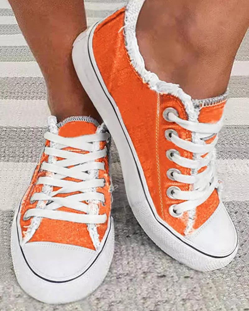 Lace-up Raw Hem Canvas Sneakers