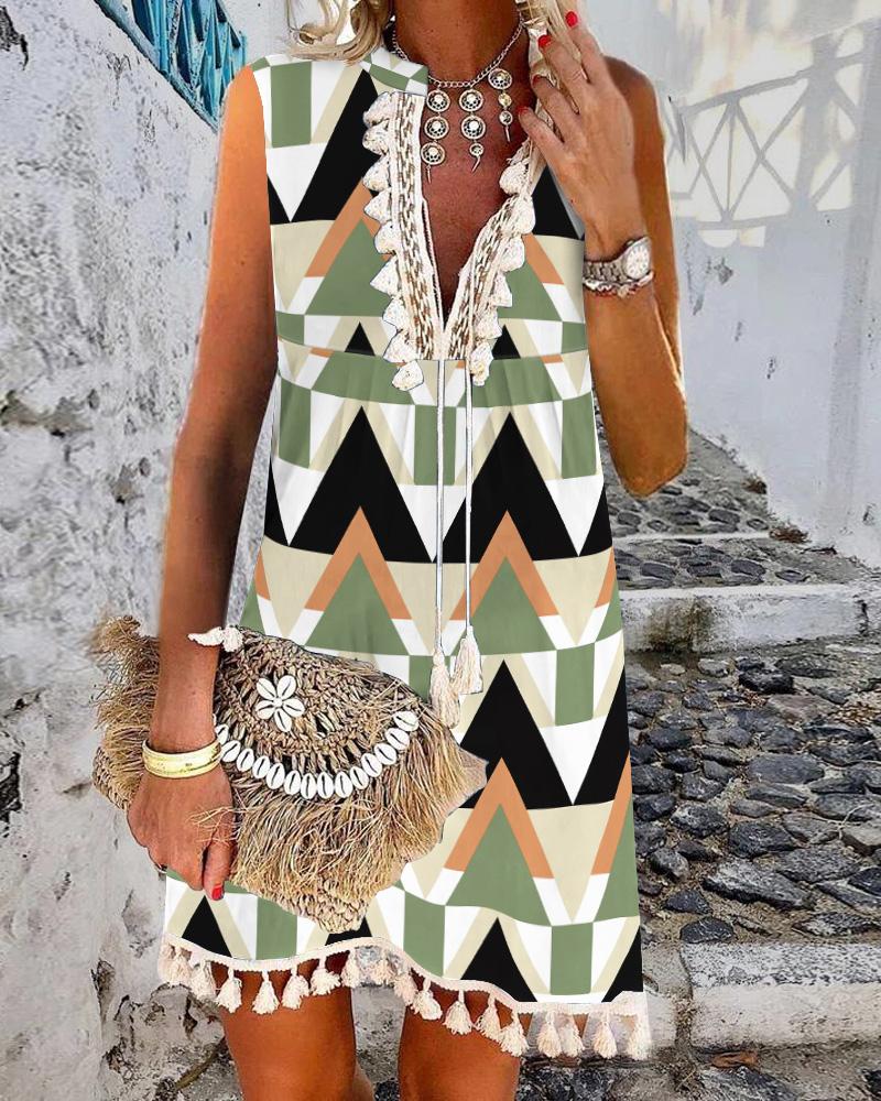 Casual Dresses  ChicMe Chevron Geo Print Tassel Decor Sleeveless Casual Dress