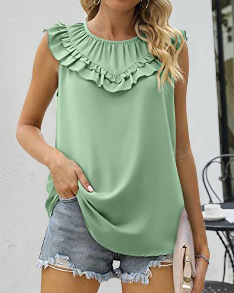 Ruffle Hem Ruched Detail Casual Tank Top