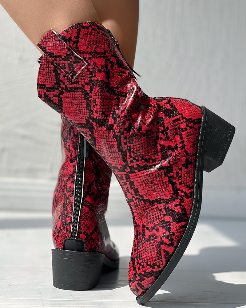 Snakeskin Zipper Back Ankle Boots