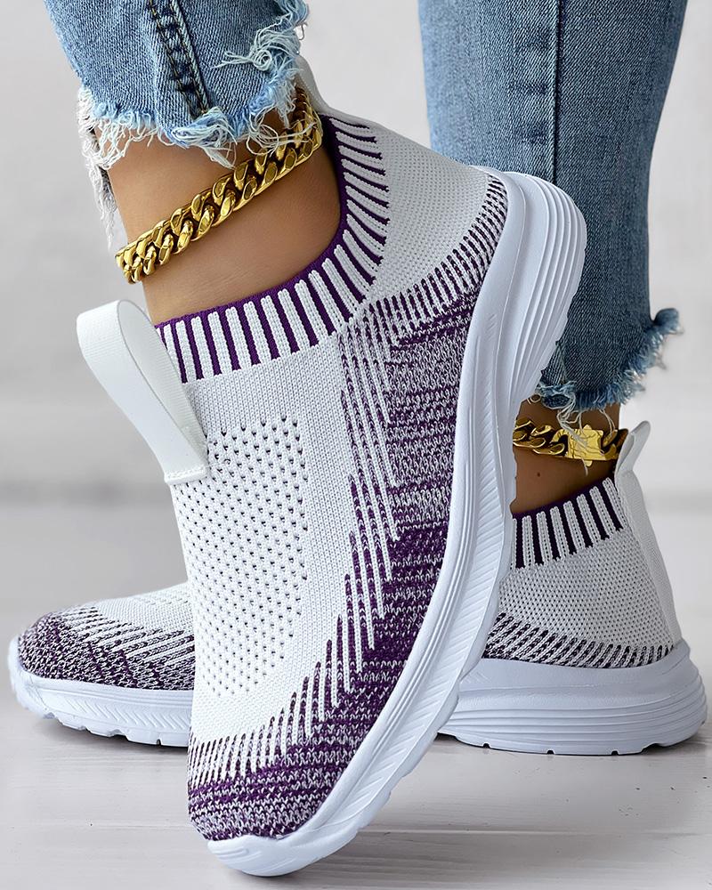 Colorblock Slip On Knit Running Sneakers