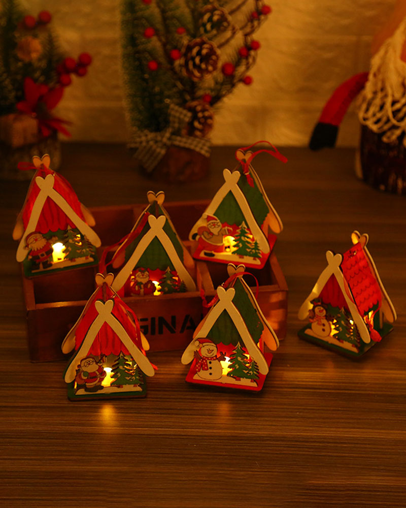 Christmas Luminous Wooden House Creative Small House Ornament Home Party Christmas Tree Pendant