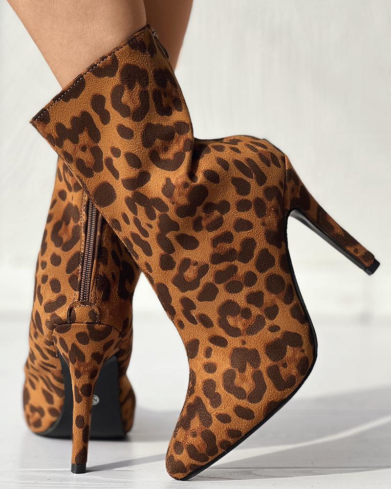 Snakeskin Zipper Design Stiletto Heel Boots