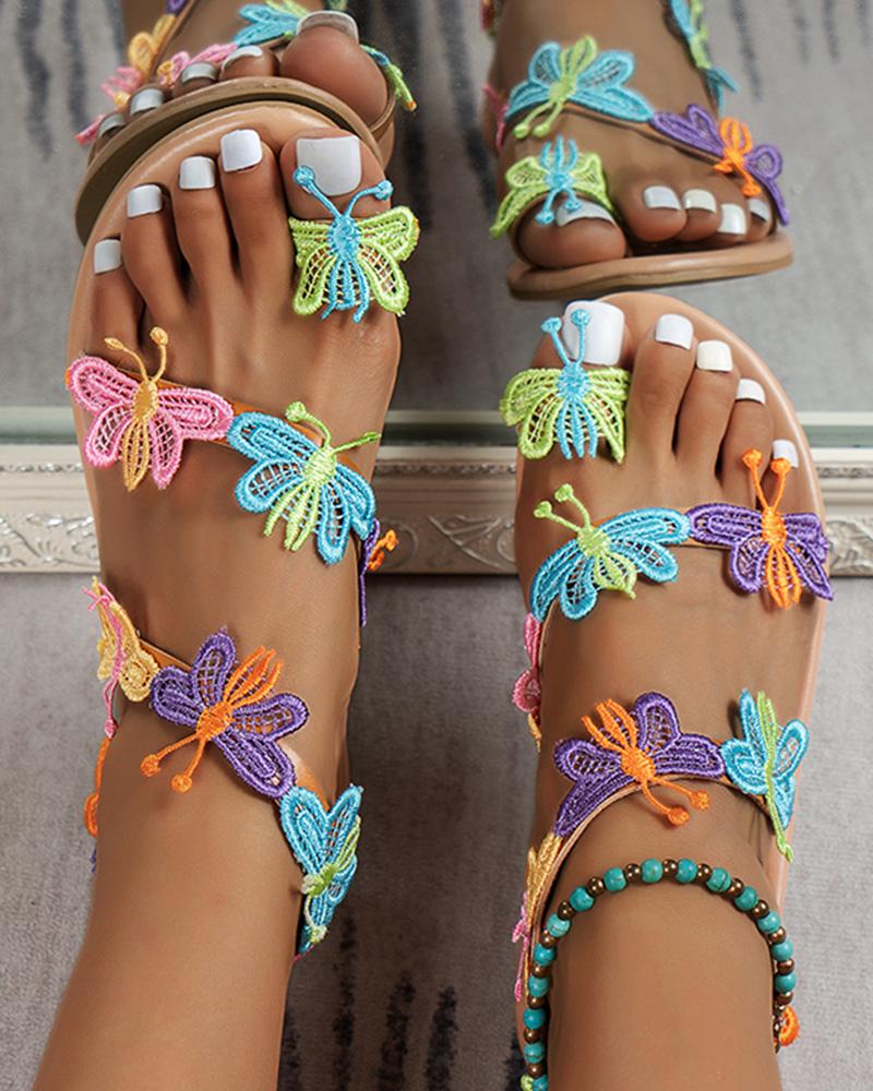 Butterfly Pattern Toe Ring Beach Sandals