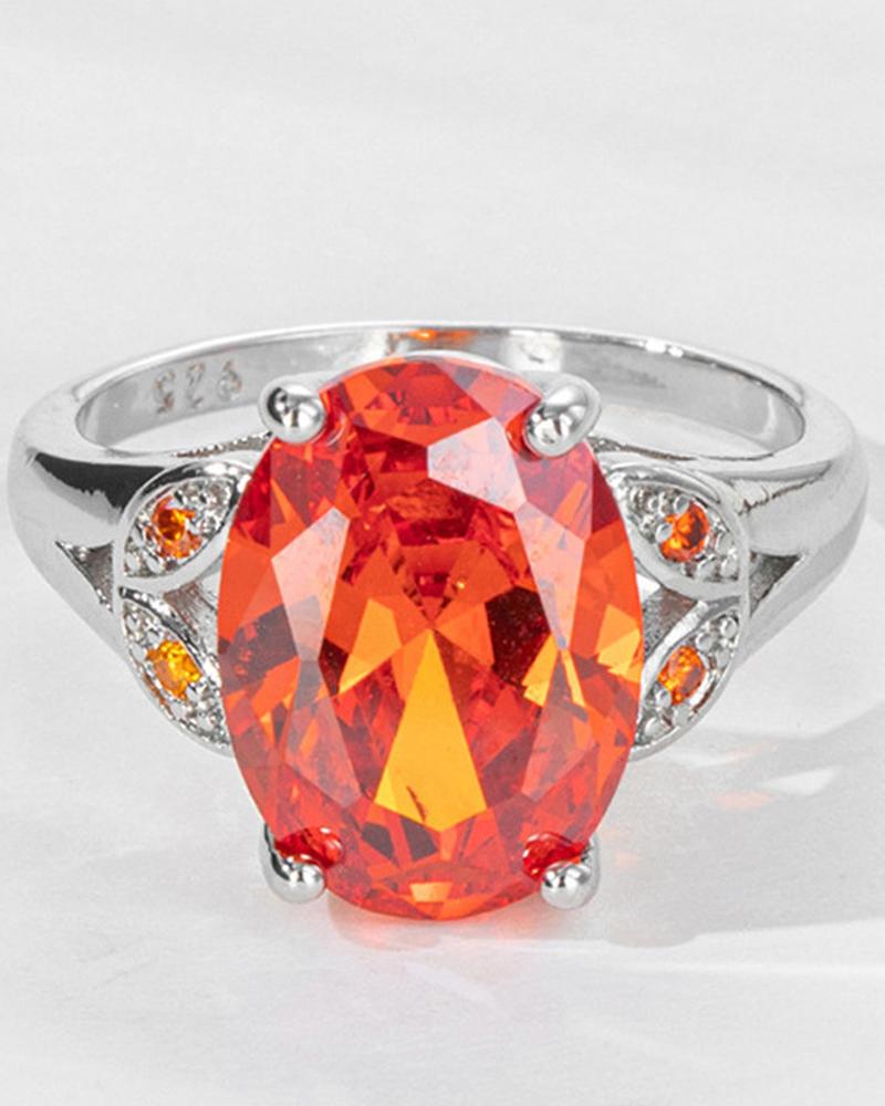 1pc Oval Crystal Stone Rhinestone Decor Ring