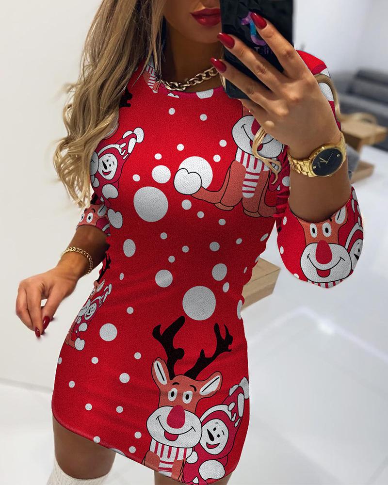 Bodycon Dresses  ChicMe Christmas Elk Print Long Sleeve Bodycon Dress