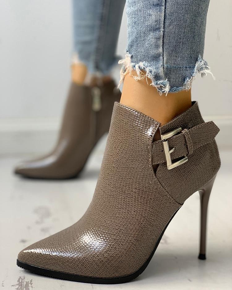 Snakeskin Point Toe Thin Heeled Ankle Boots