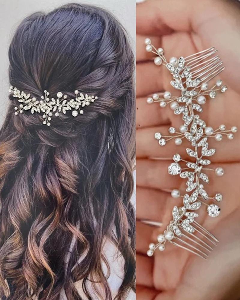 1pc Wedding Bridal Hair Comb Clip Leaf Pearl Hairpin Crystal Rhinestone Jewelry Headpiece