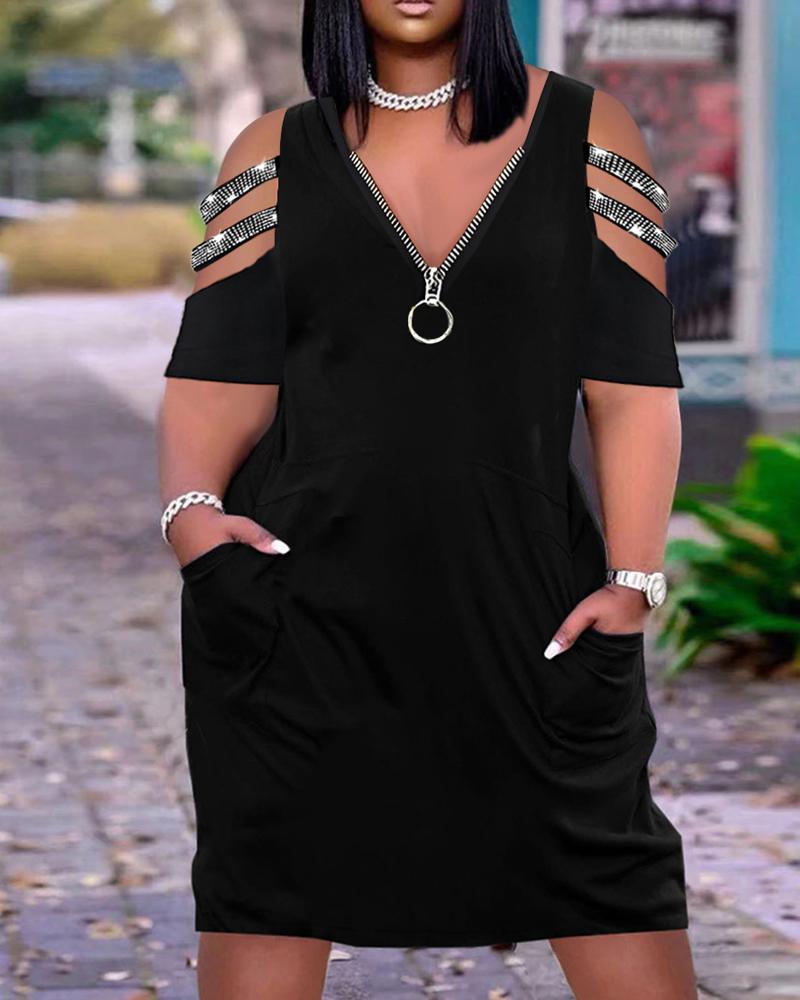 Casual Dresses  ChicMe Plus Size Cold Shoulder Zipper Design Casual Dress