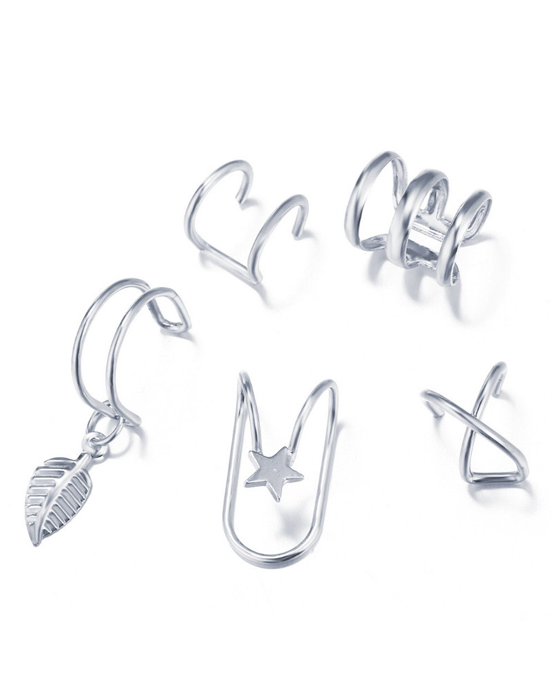 5pcs Minimalist Non-Piercing Cartilage Clip Cross Helix Ear Cuffs Set