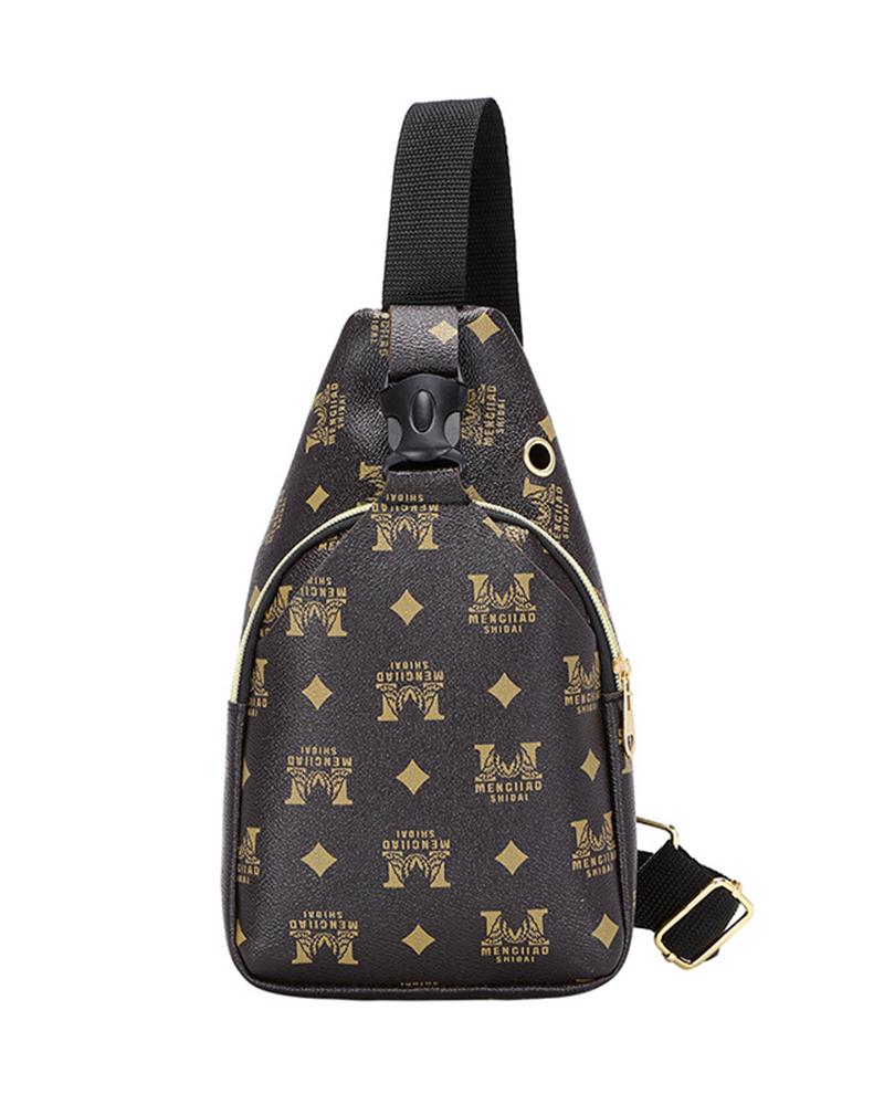 Graphic Plaid Print Zipper Design Shoulder Bag