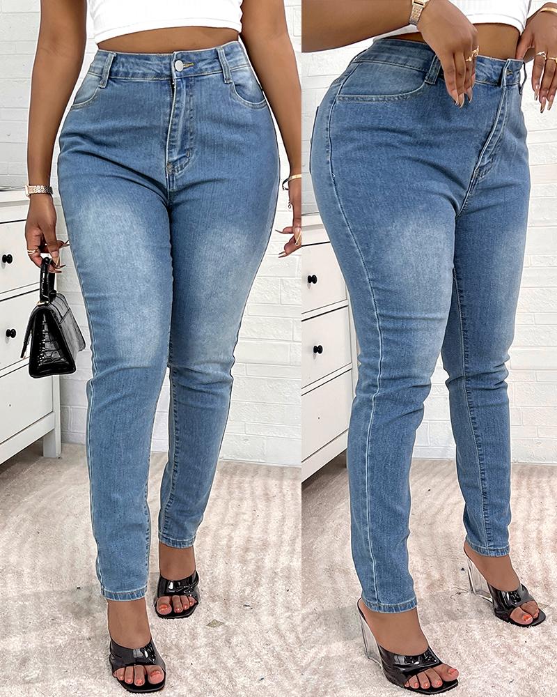 Zipper Fly High Waist Skinny Jeans