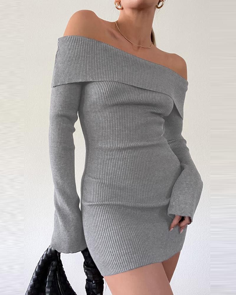 Bodycon Dresses Off Shoulder Long Sleeve Knit Bodycon Dress