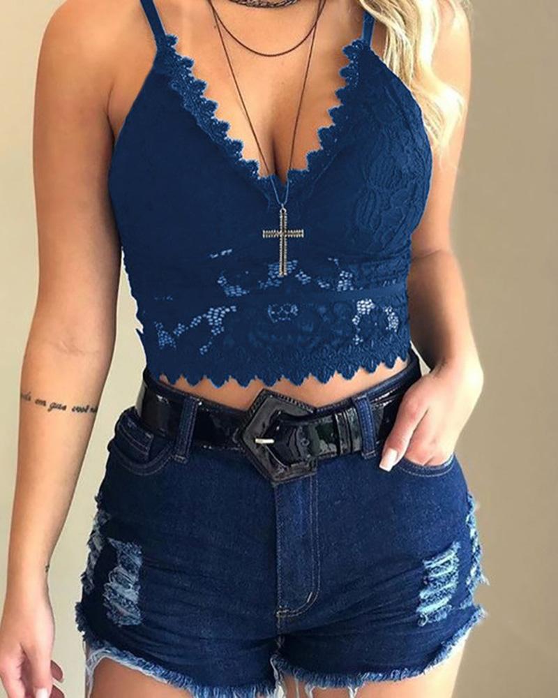 Lace Hollow Out Spaghetti Strap Top