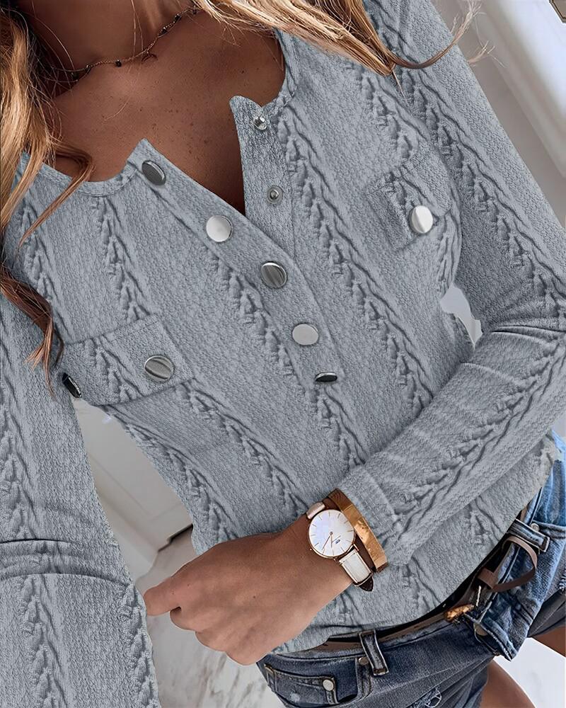 Buttoned Ribbed Long Sleeve Top