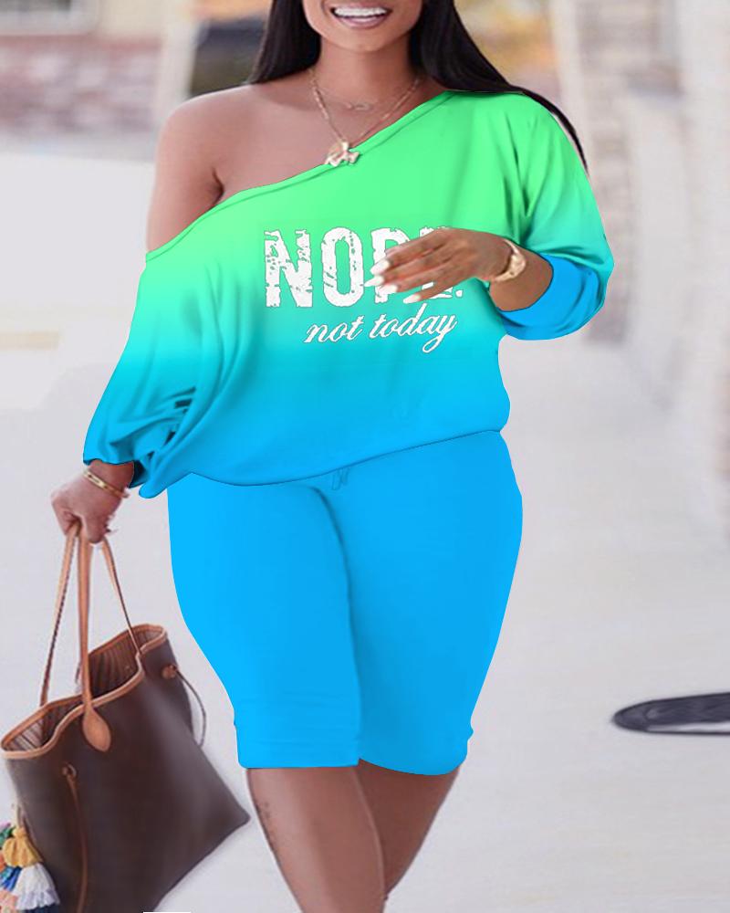 Plus Size Nope Not Today Print Ombre Top & Pants Set