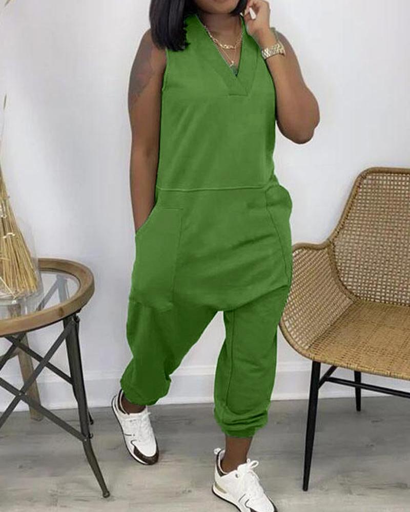 Sleeveless Pocket Design V-Neck Jumpsuit