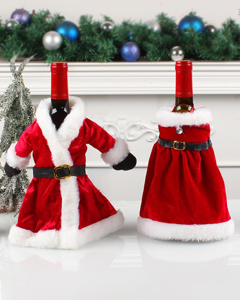 Christmas Fuzzy Santa Coat Wine Bottle Decoration