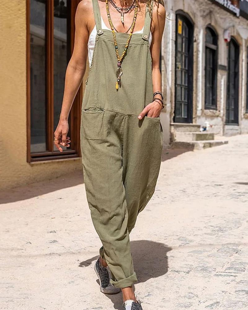 Pocket Design Casual Suspender Jumpsuit