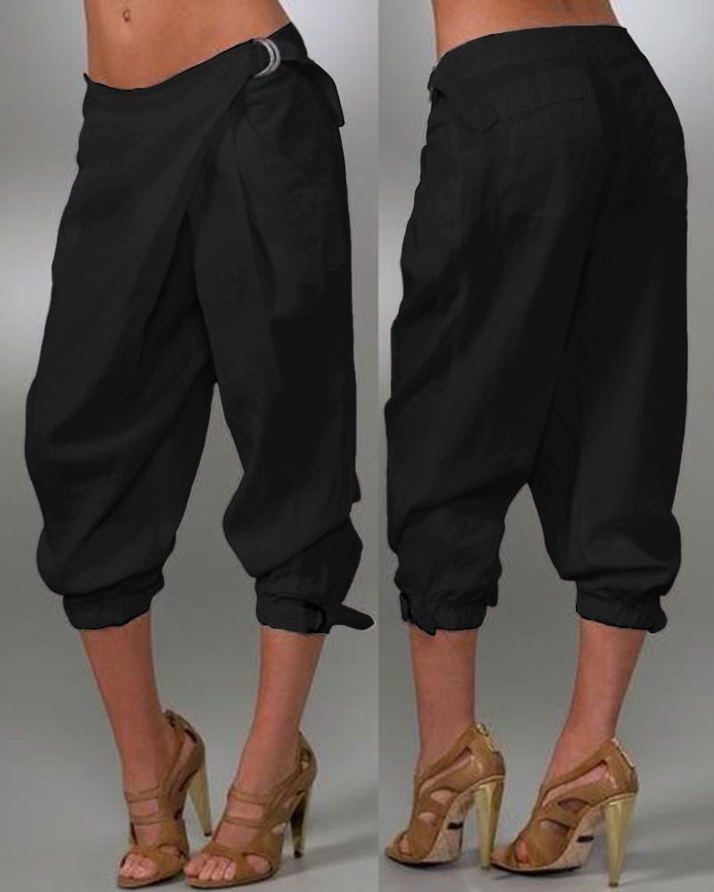 Buckled Pocket Design Cuffed Pants