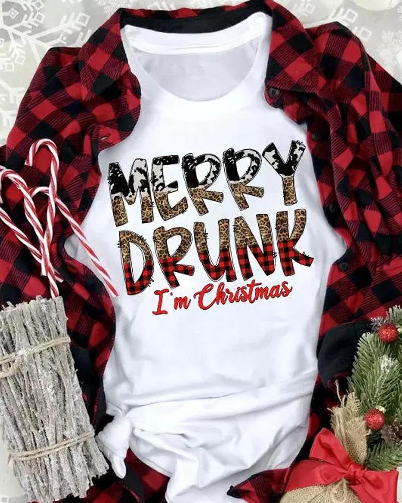 Christmas Letter Print Casual T-shirt