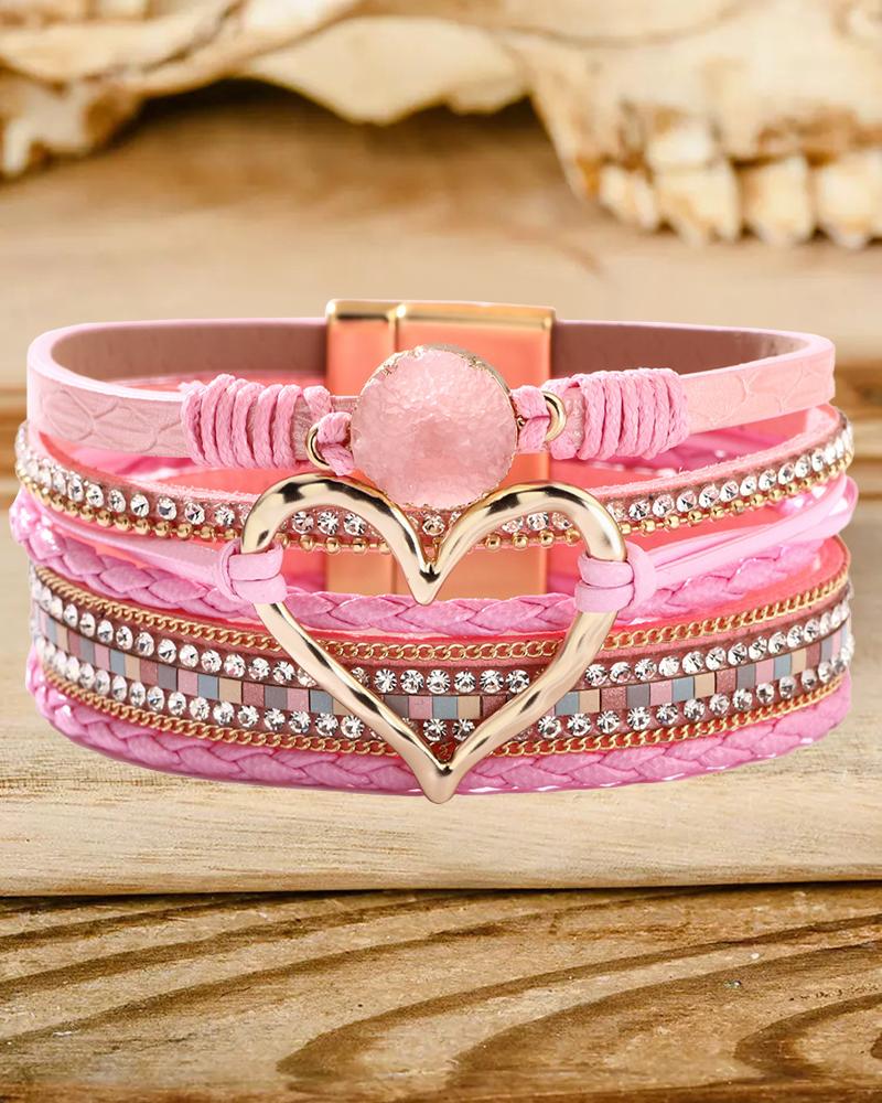 1pc Rhinestone Heart Pattern Braided Magnet Bracelet