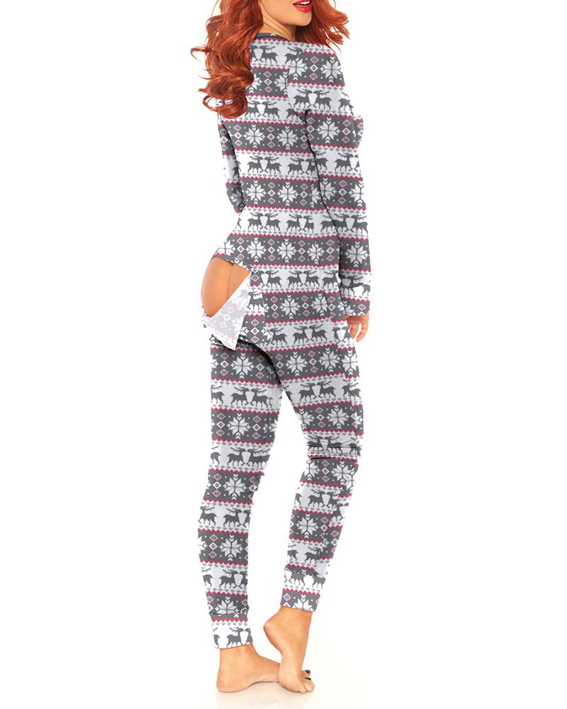 Christmas Functional Buttoned Flap Adults Pajamas