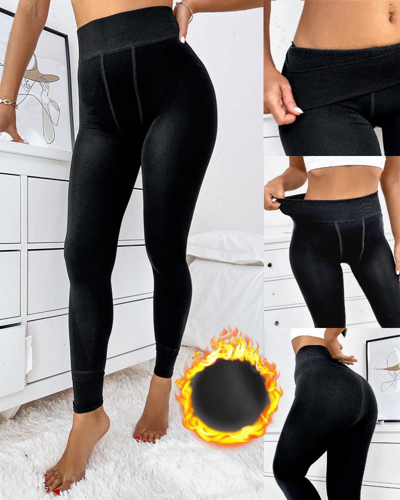  High Waist Thermal Warm Fleece Lined Stirrup Leggings