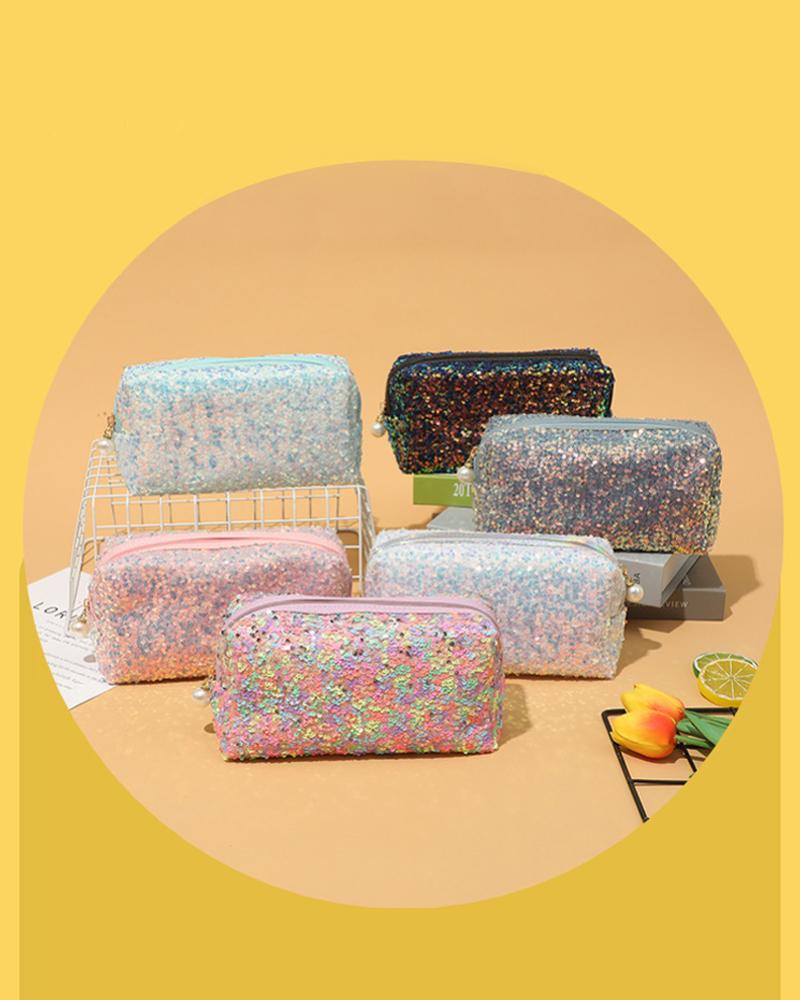 Sparkling Sequin Makeup Bag Portable Cosmetic Beauty Travel Pouch Multifunctional Toiletry Organizer