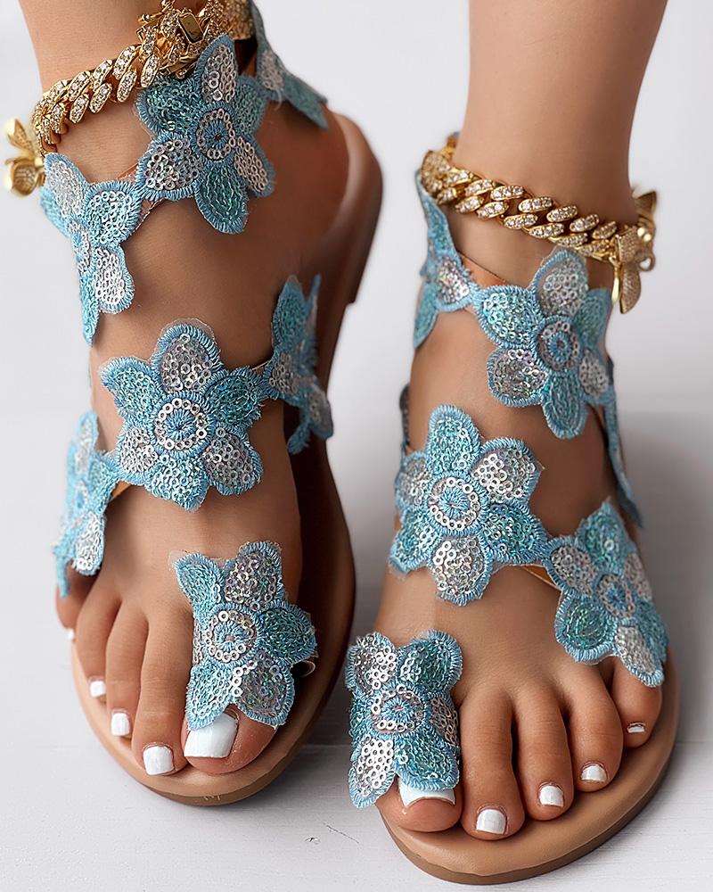 Flats-Sandals Floral Pattern Toe Post Beach Sandals