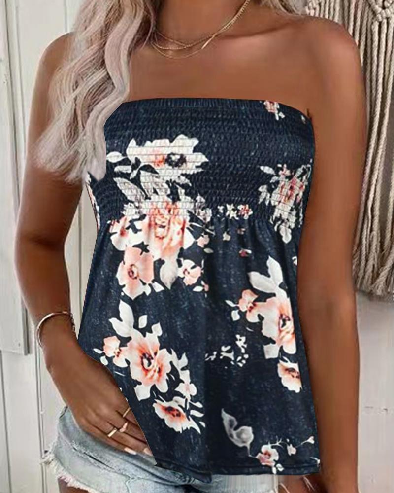 Floral Print Shirred Ruched Tank Top